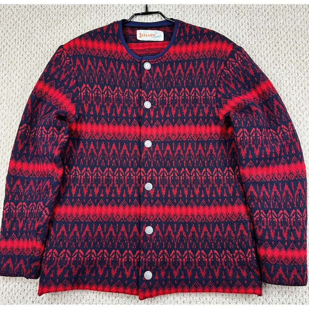 Vtg Iceland Jersey Modeller Sweden Cardigan Women M Red Lambswool Hans Heitsch